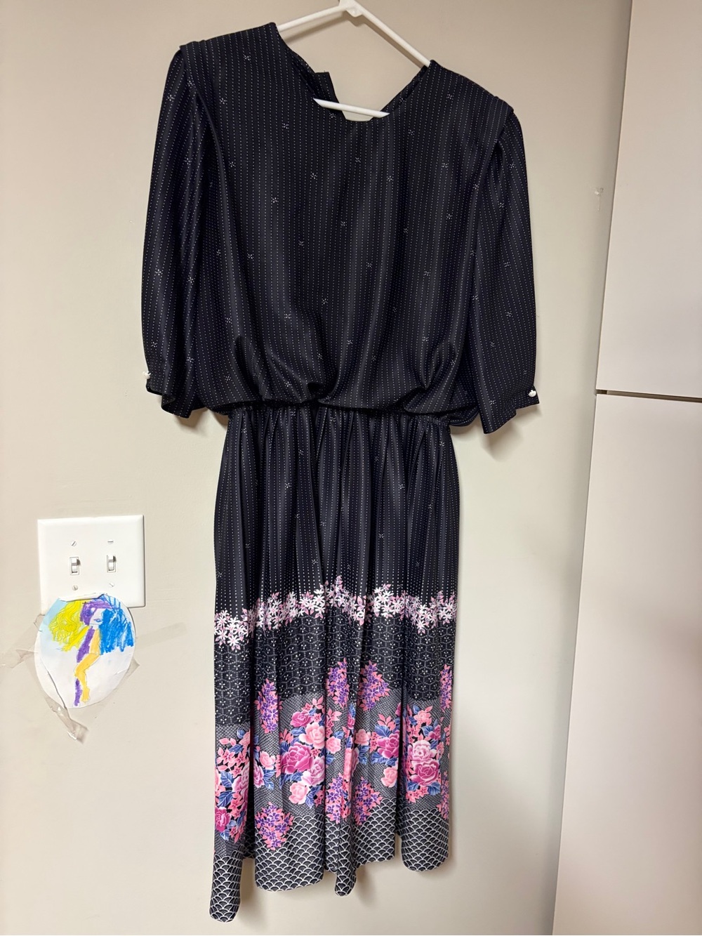 Vintage Home Sewn 70/80s Dress with Elastic Hemline Medium